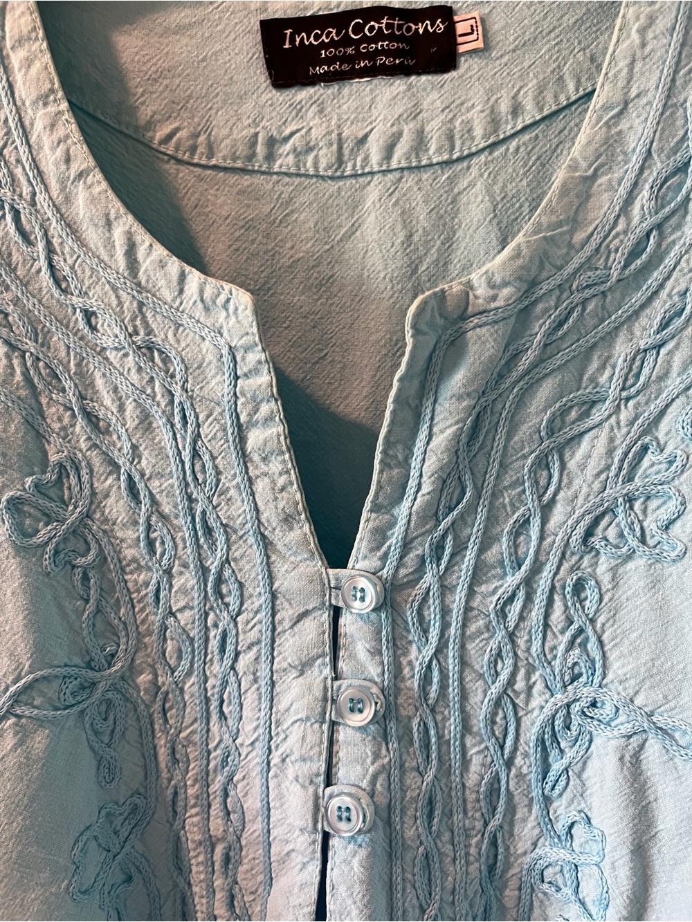 Light Blue Embroidered Button-Front Tunic - Picture 2 of 6